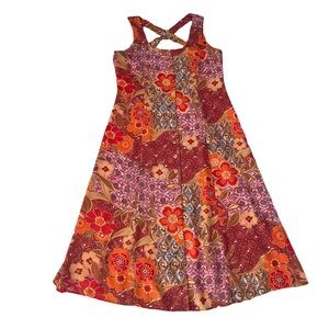 Coldwater Creek Orange and Pink Floral Maxi Button down Dress size 14P